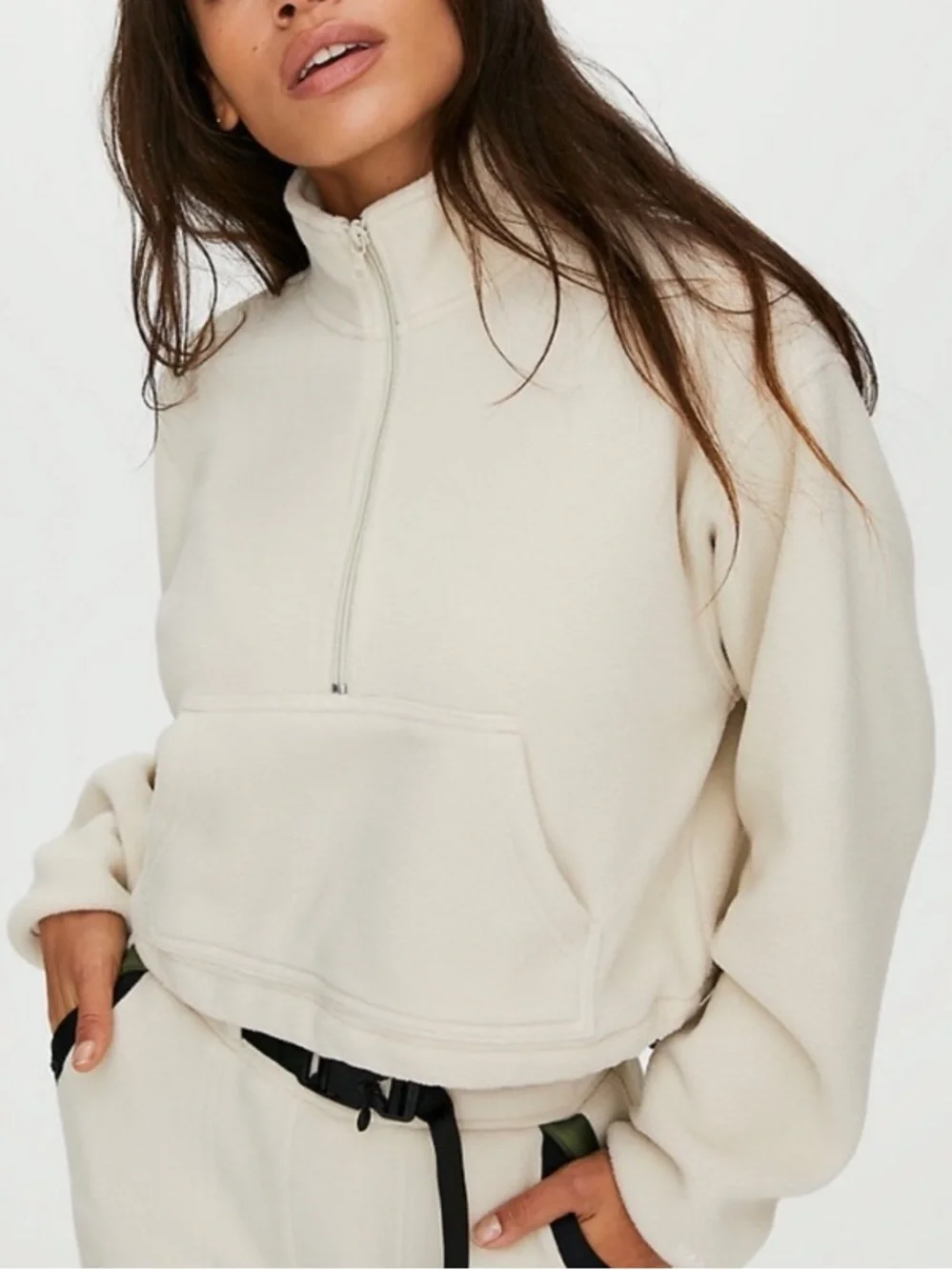 Aritzia TNA Lena Polar 1/2 Half Zip Fleece Sweater Pullover Light Green S - Picture 2 of 11